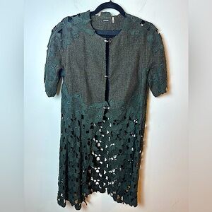 ELIE TAHARI Women’s Green Linen & Lace Floral Gregoria Coat Size Small